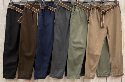 PLAIN BELTED ELASTICATED WAIST MAGIC TROUSERS