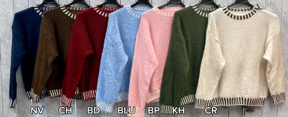 CONTRAST STITCH WOOL BLEND JUMPER