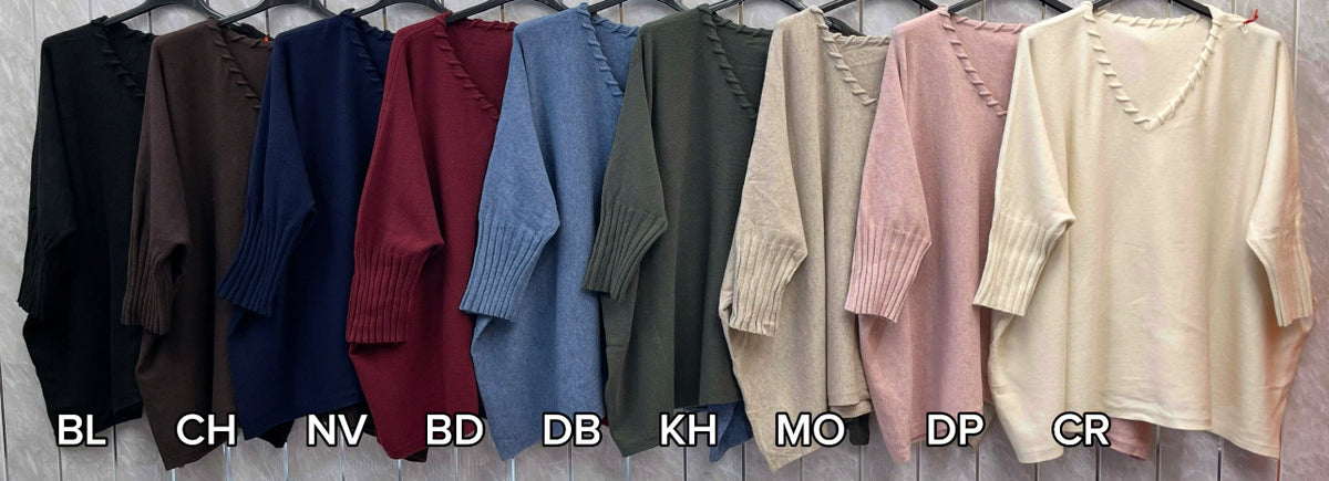 KNIT DETAIL V-NECK HALF SLEEVE JUMPER