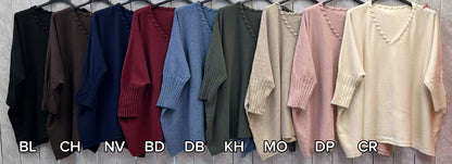KNIT DETAIL V-NECK HALF SLEEVE JUMPER