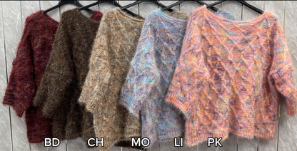 TEXTURED DIAMOND PATTERN KNIT JUMPER