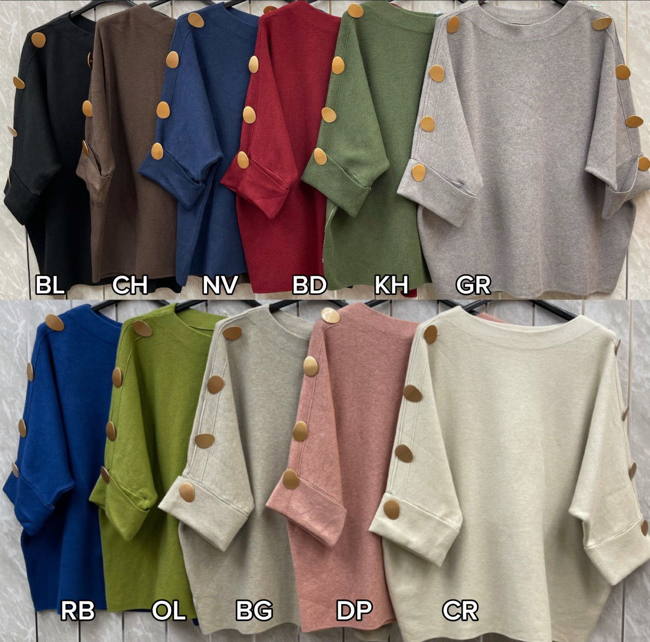 Gold Button Folded Sleeve Jumper