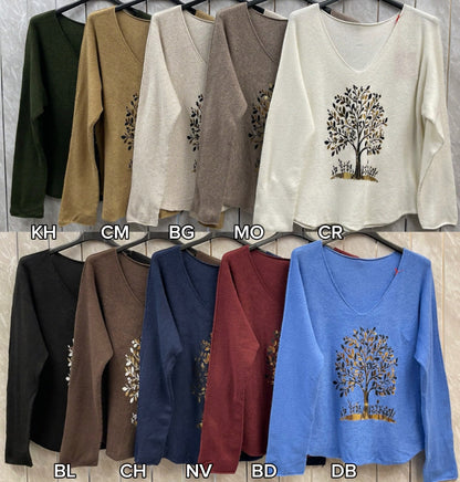GOLD TREE V-NECK JUMPER