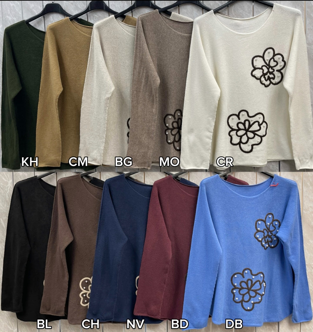 FLOWER PEARL SCOOP NECK JUMPER