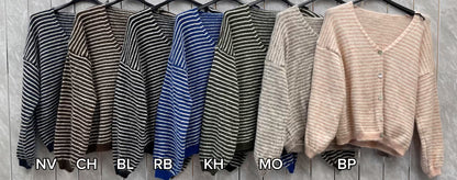 WOOL BLEND STRIPED CARDIGAN
