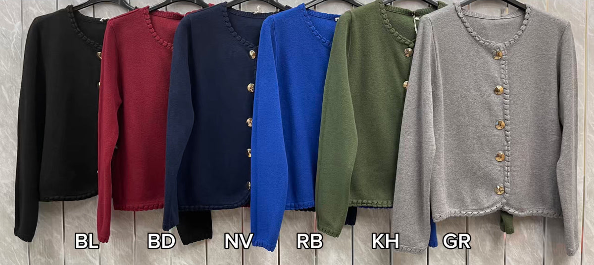 BLANKET STITCH GOLD BUTTONED CARDIGAN
