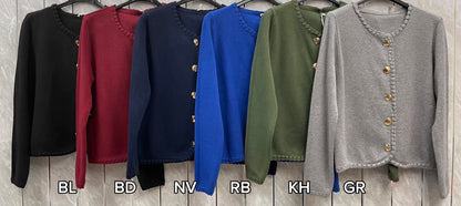 BLANKET STITCH GOLD BUTTONED CARDIGAN