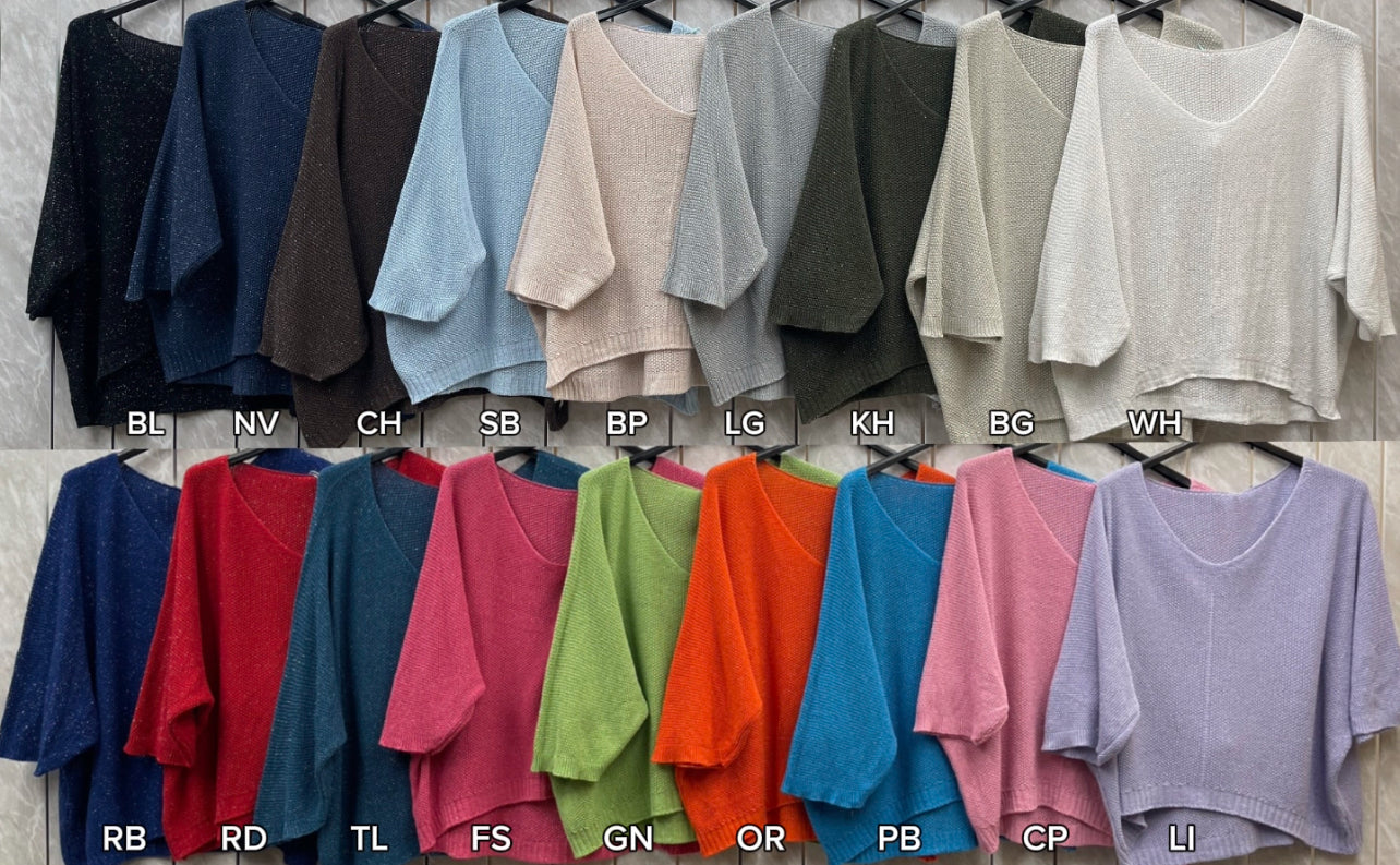 GLITZ V-NECK SHORT SLEEVE ACRYLIC JUMPER