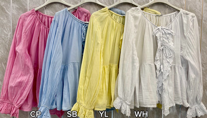 DRAWSTRING RUFFLE COTTON TOP