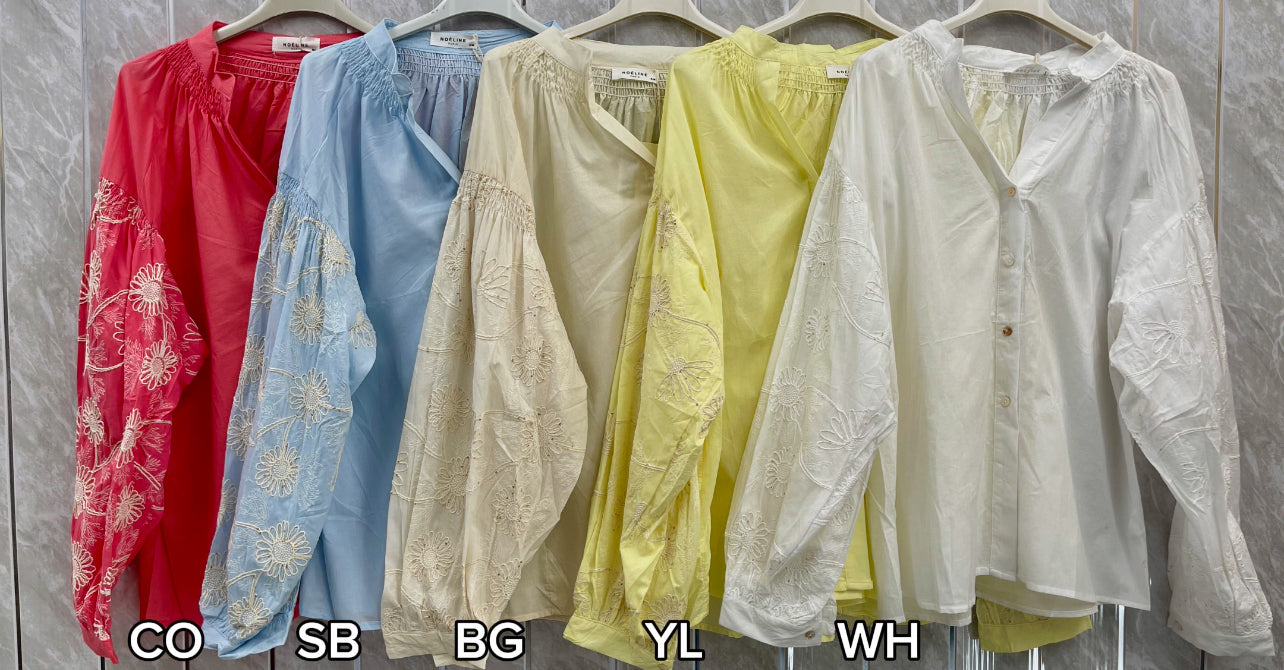 FLORAL SLEEVE EMBROIDERED TOP [PACK OF 2]