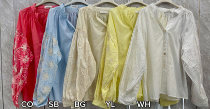FLORAL SLEEVE EMBROIDERED TOP [PACK OF 2]