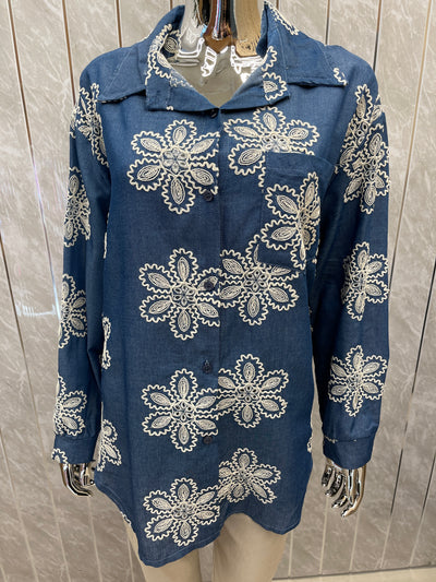 EMBOSSED FLORAL ONE POCKET SHIRT