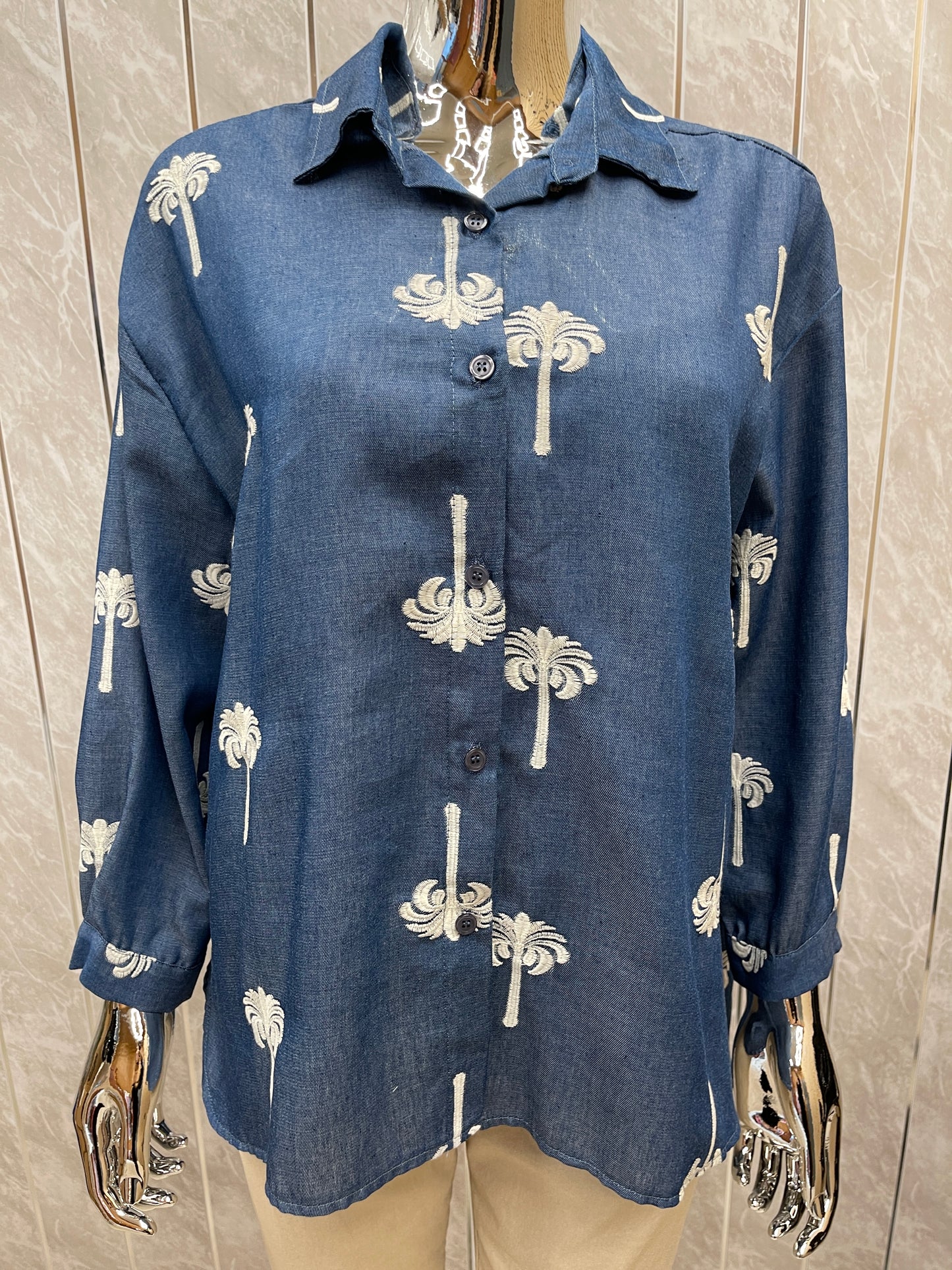 EMBOSSED TREE COTTON MIX SHIRT