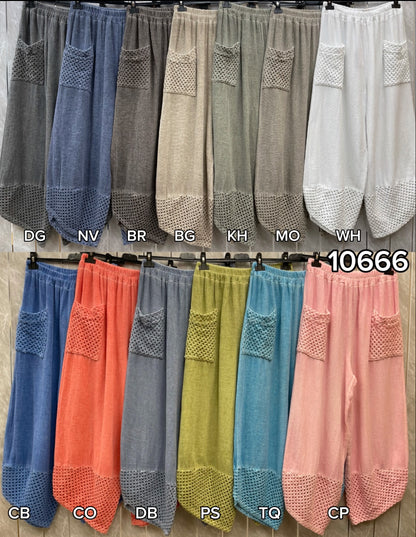 WASHED LINEN MESH POCKET TROUSERS