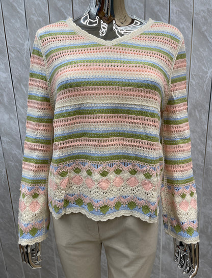 MULTI COLOURED LONG SLEEVE CROCHET TOP