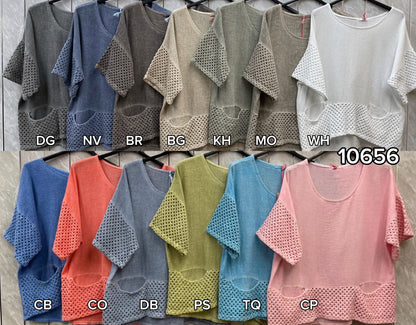 WASHED LINEN MESH POCKETS TOP
