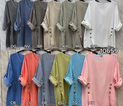 WASHED LINEN SIDE BUTTONS TOP