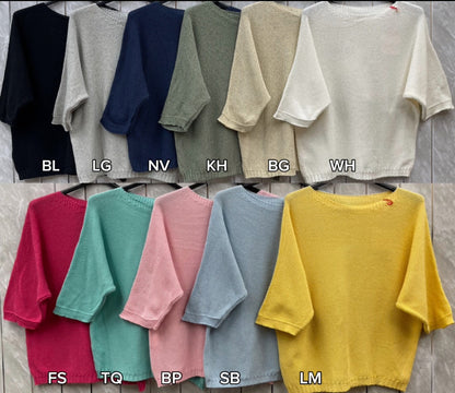 RIBBED HALF SLEEVE WAFFLE KNIT TOP