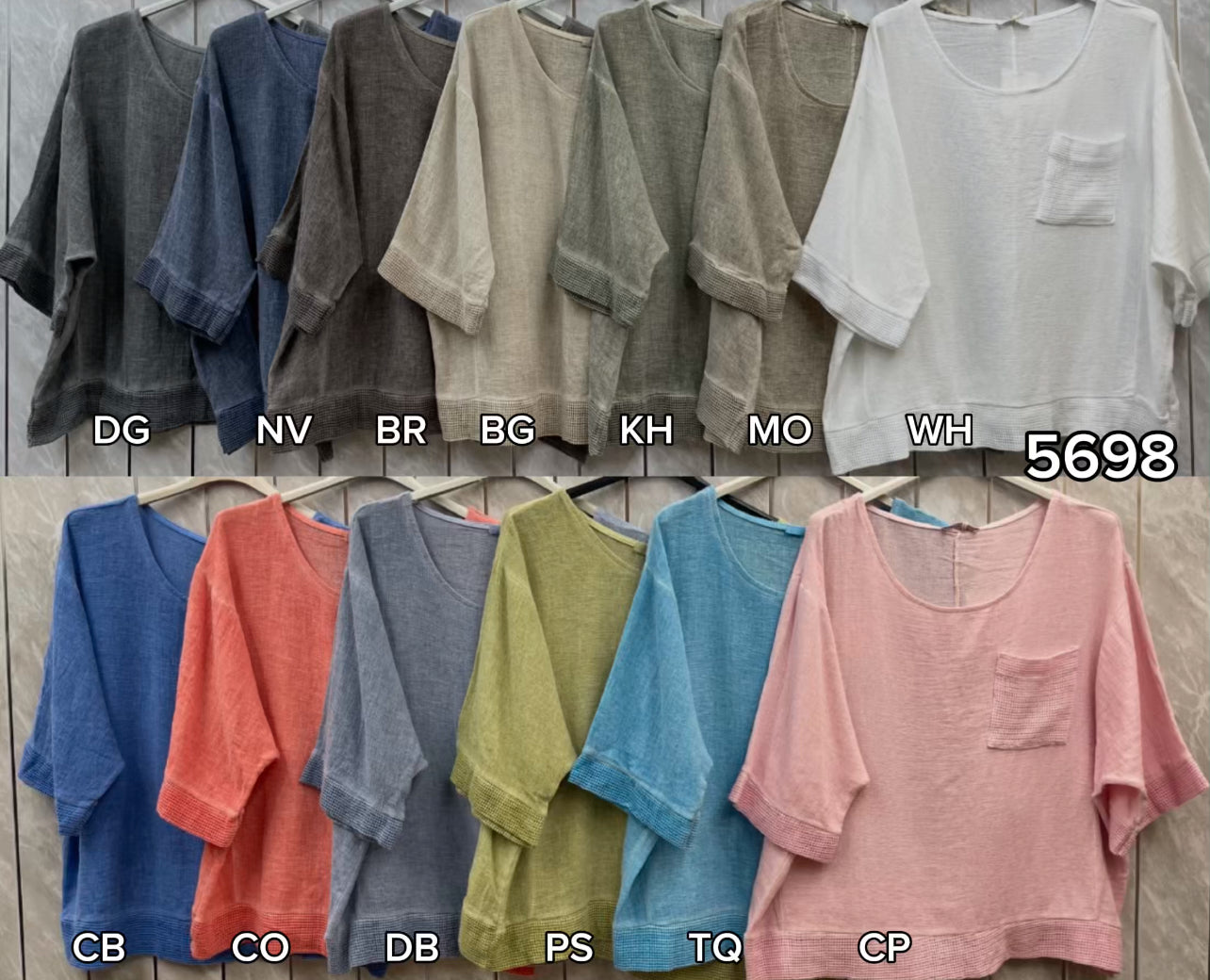 WASHED LINEN MESH POCKET TOP