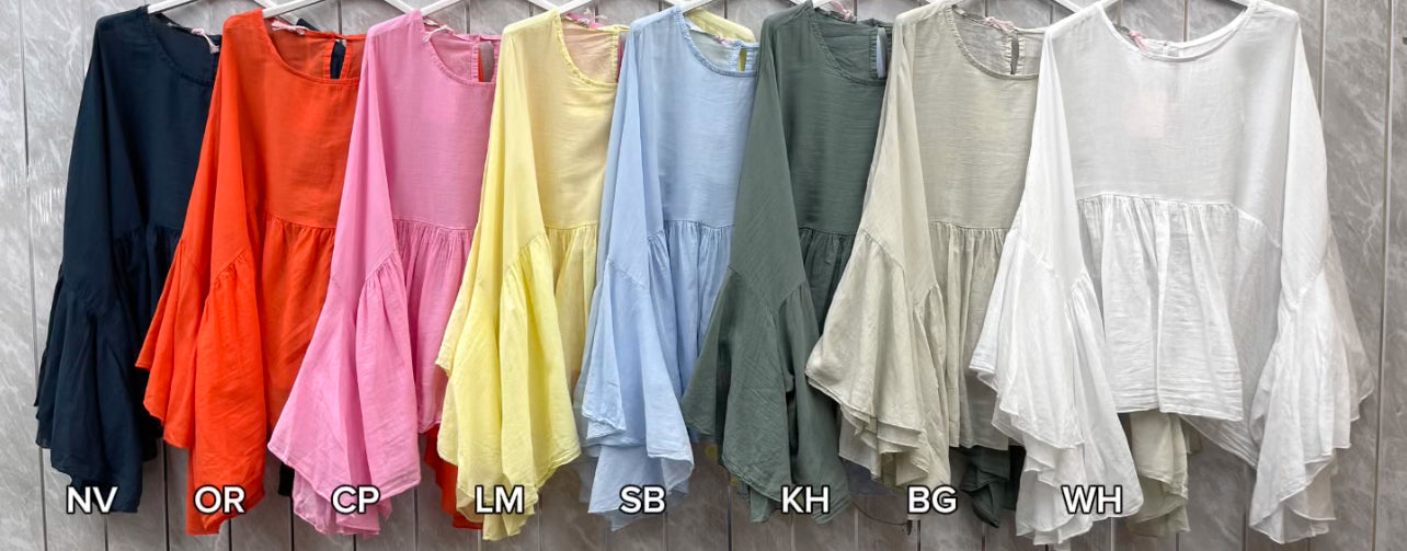 COTTON LONG SLEEVE RUFFLE TOP
