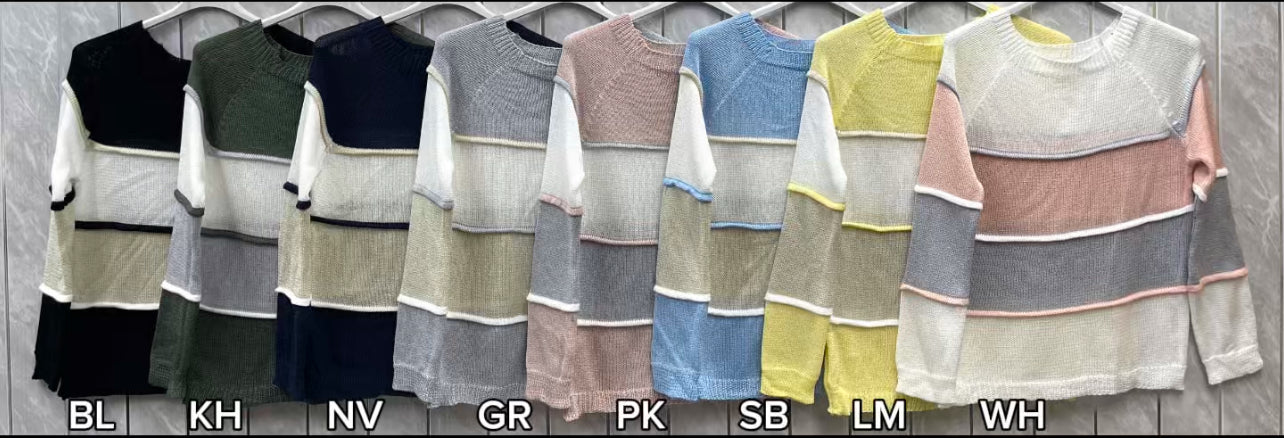 CREW NECK CROCHET STRIPED JUMPER