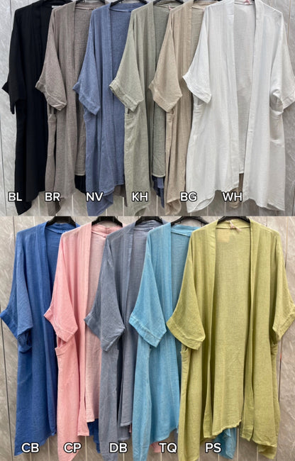 WASHED LINEN TWO POCKET CARDIGAN