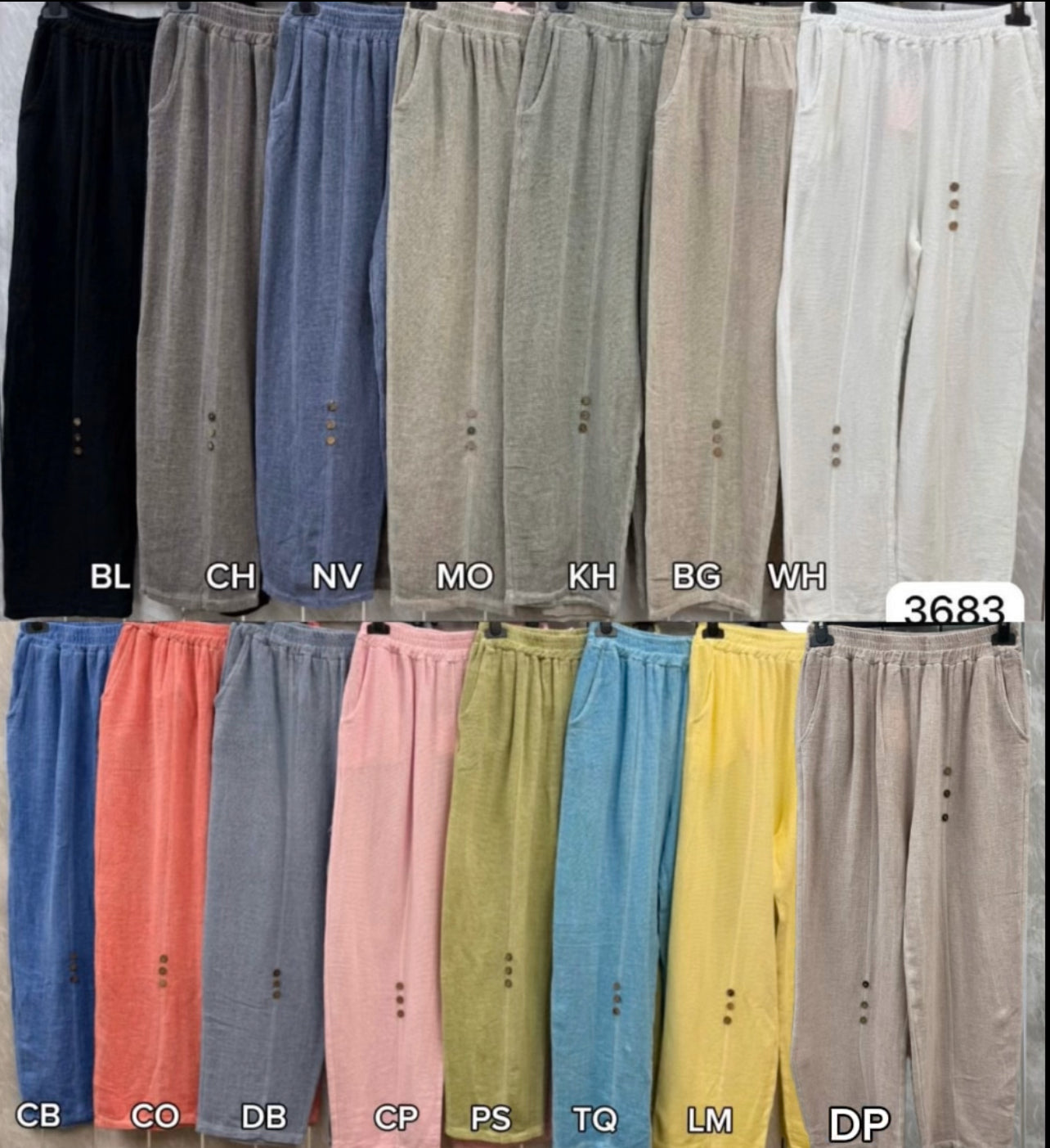 WASHED LINEN 6 BUTTON TROUSERS
