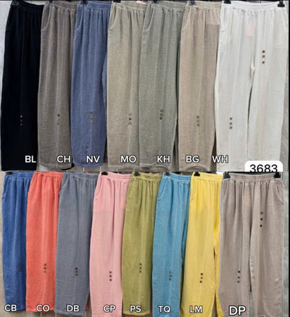 WASHED LINEN 6 BUTTON TROUSERS