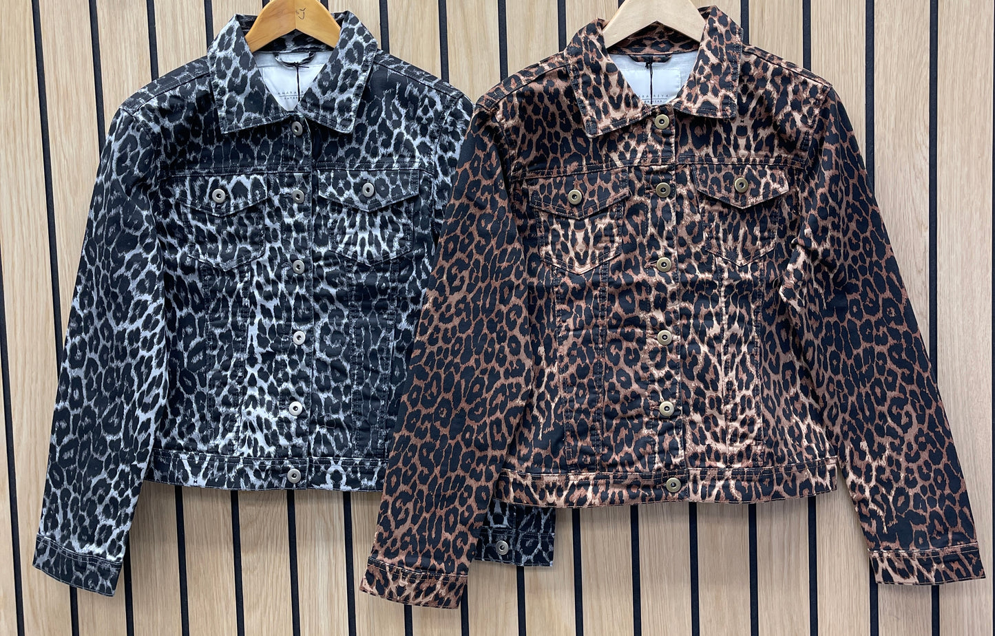 LEOPARD PRINT DENIM STRETCHED JACKET