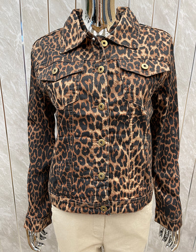 LEOPARD PRINT DENIM STRETCHED JACKET