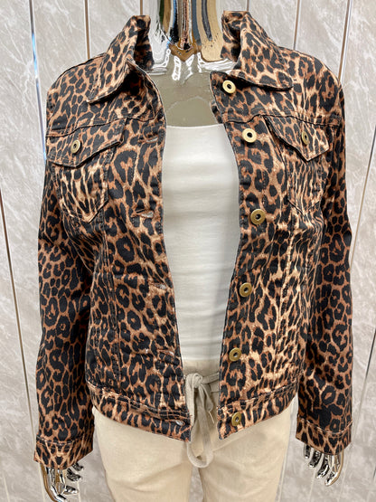 LEOPARD PRINT DENIM STRETCHED JACKET