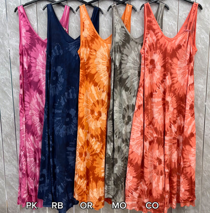 TIE DYE SLEEVELESS A-LINE DRES