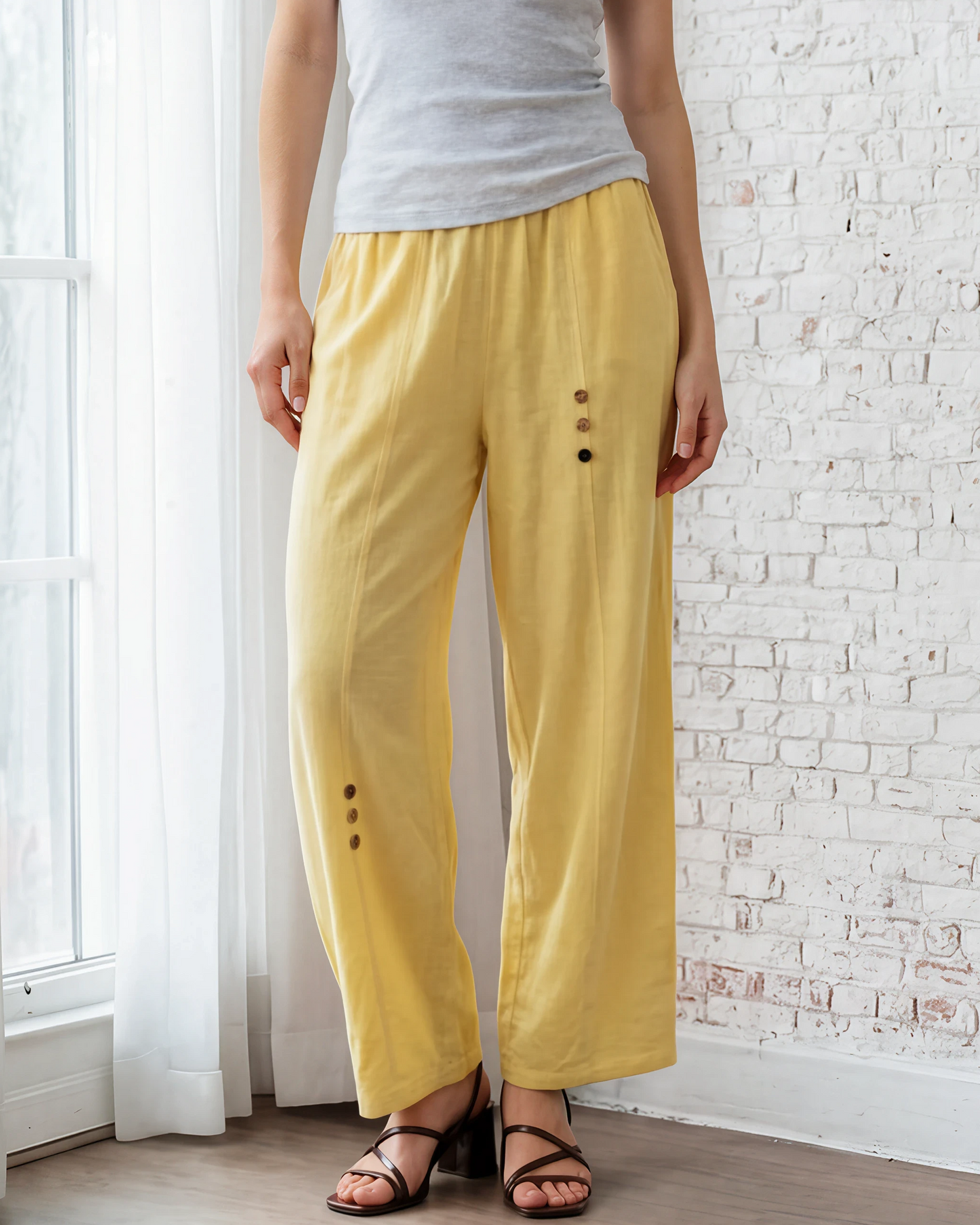 WASHED LINEN 6 BUTTON TROUSERS