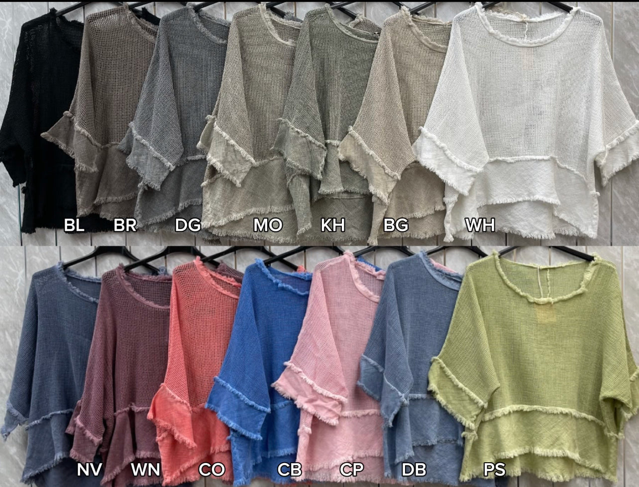 WASHED LINEN MESH FRINGE EDGED TOP