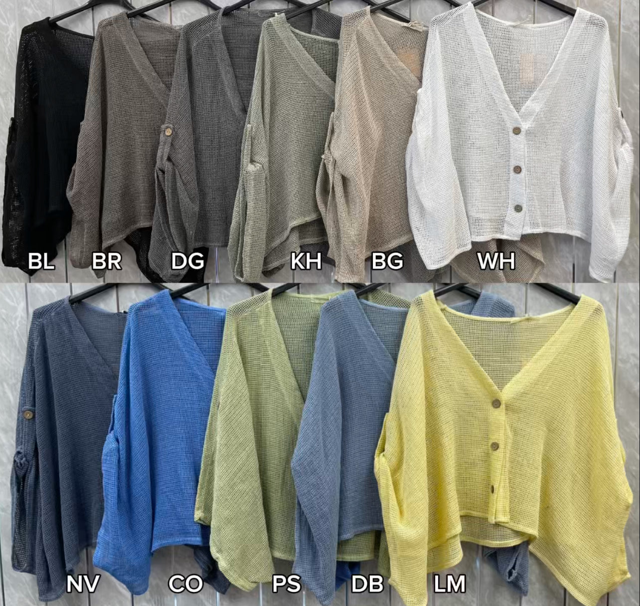 WASHED LINEN MESH BUTTON CARDIGAN