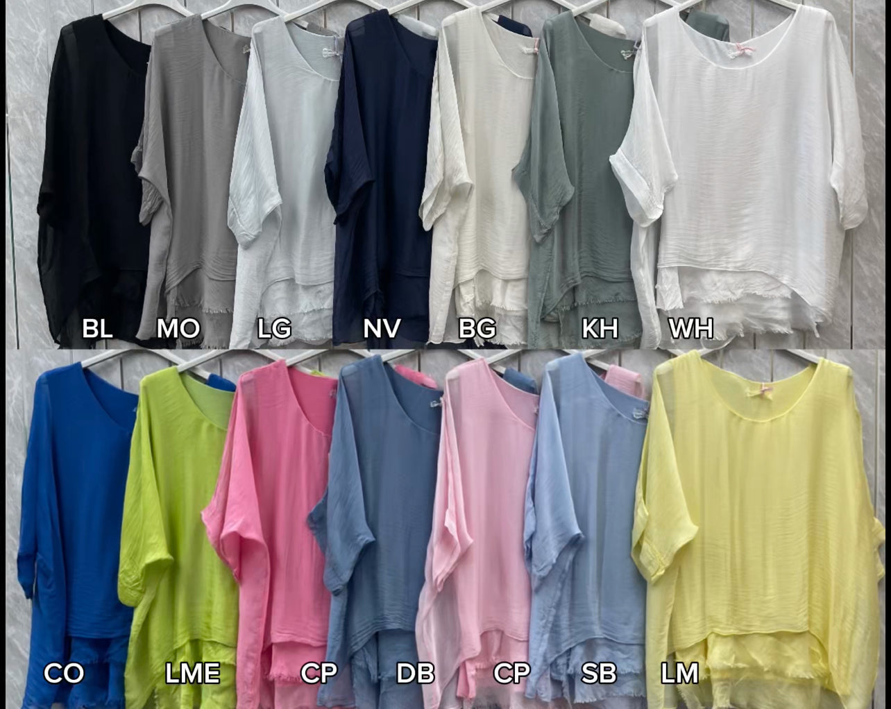FRAYED HEM SILK TOP