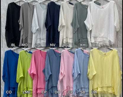FRAYED HEM SILK TOP