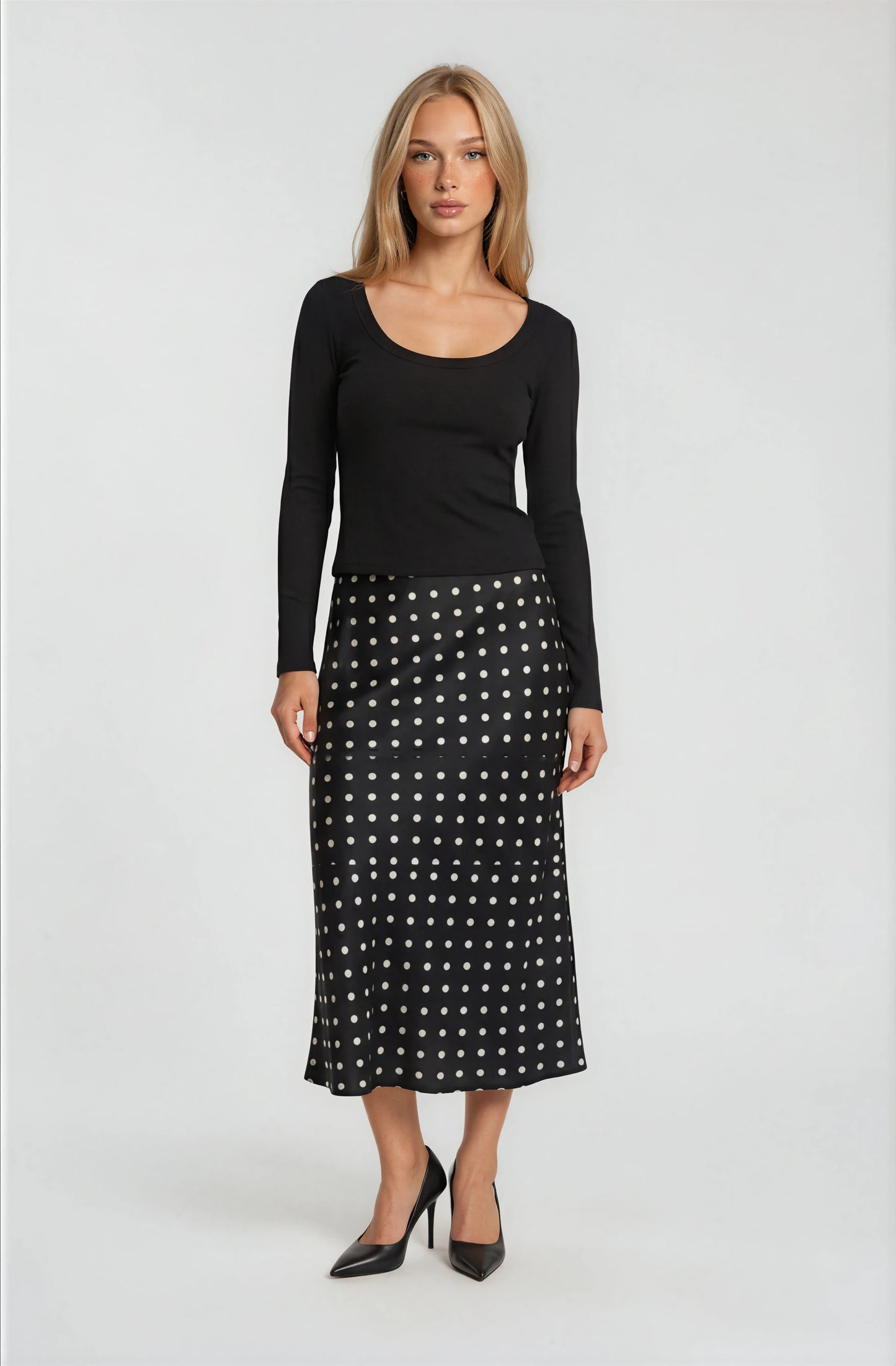 POLKA DOT PRINT SATIN SKIRT [PK-2]