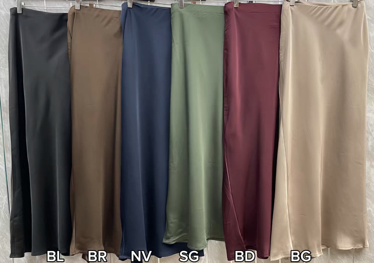ELASTICATED WAIST PLAIN SATIN SKIRT [PK-2]