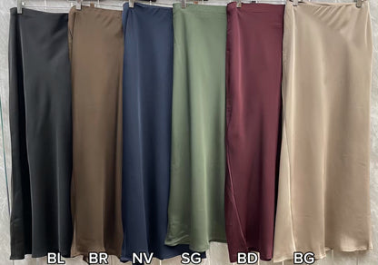 ELASTICATED WAIST PLAIN SATIN SKIRT [PK-2]