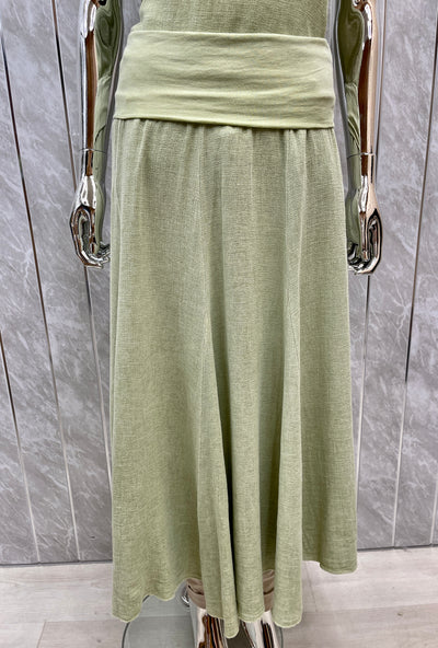 WASHED LINEN HIGH WAIST PANEL SKIRT