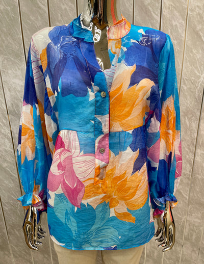 MULTI COLOURED BATWING BUTTON UP FINE COTTON TOP