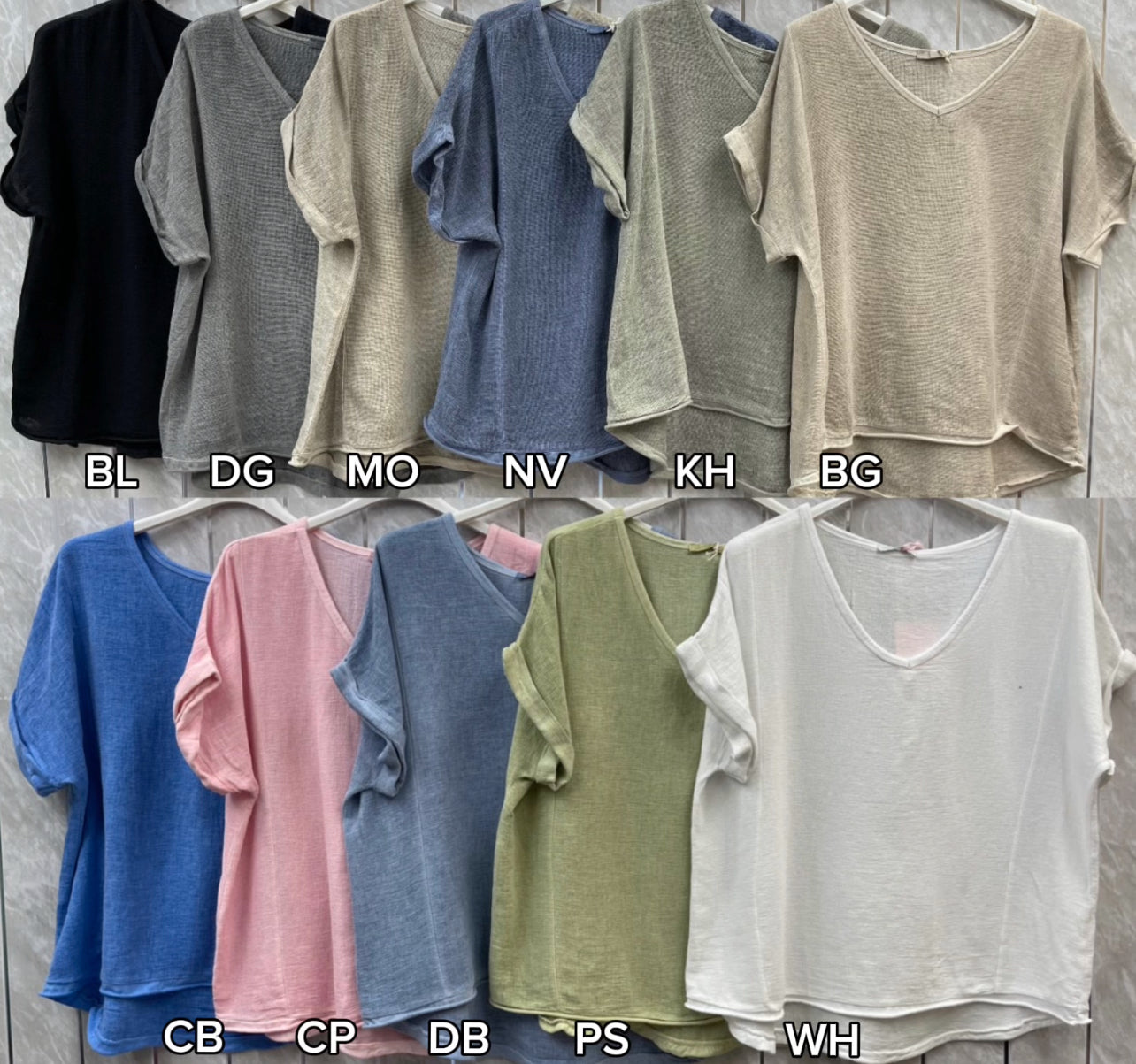 WASHED LINEN V-NECK PLAIN TOP