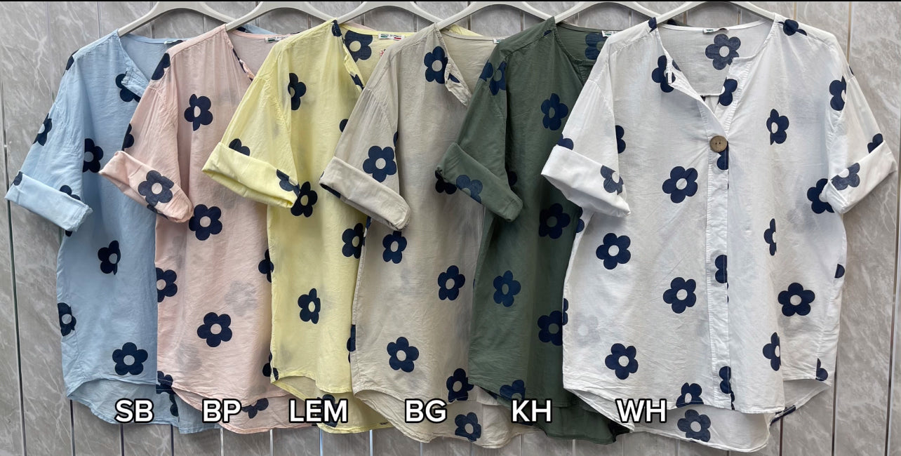 FLOWER PRINT ONE BUTTONED COTTON TOP