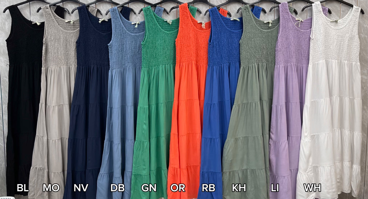 STRAP TIERED SHIRRED DRESS