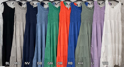 STRAP TIERED SHIRRED DRESS