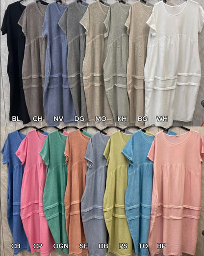 WASHED LINEN SIDE POCKET DRESS