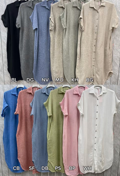 WASHED LINEN BUTTON THROUGH DRESS