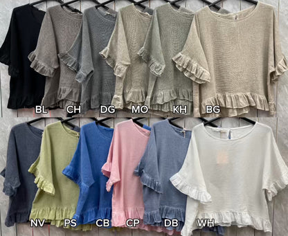WASHED LINEN RUFFLE TOP