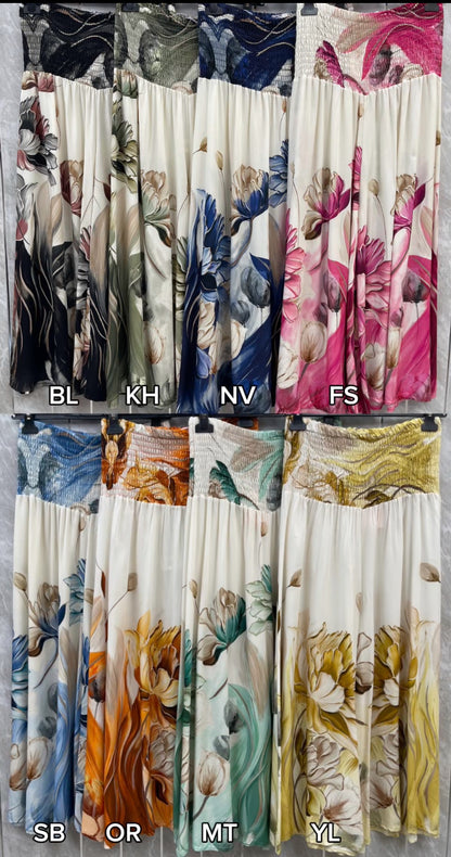 ELASTICATED WAIST FLORAL TROUSERS
